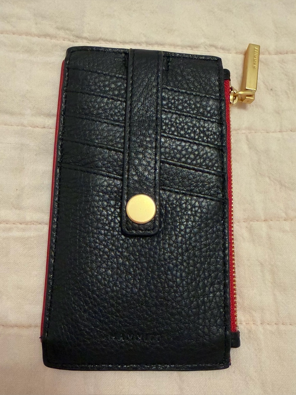 Hammitt 210 West Black Leather Card Holder Gold Hardware Red Trim